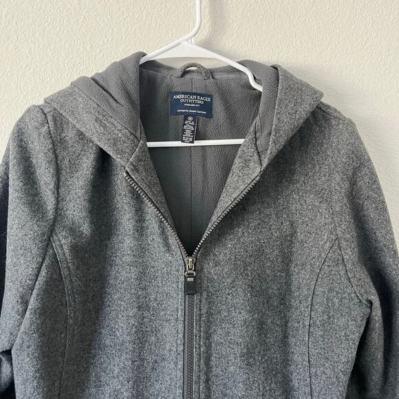 American Eagle Women's Gray Wool Blend Hooded Long Full Zip Up Coat | Size M - Picture 4 of 8